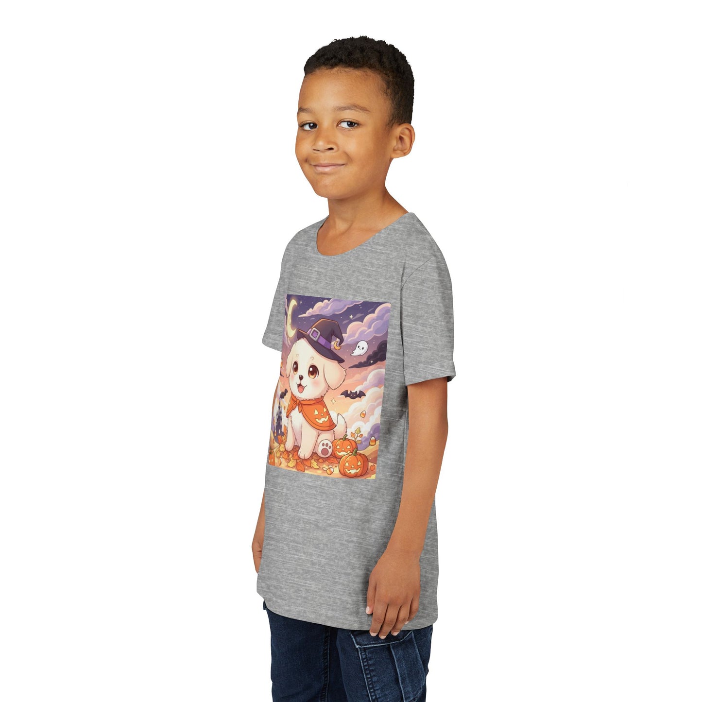 Halloween cute puppy anime style 2 Youth Tee, Short Sleeve T-Shirt, Kids Halloween Apparel, Cute Dog Tee, Fall Outfit for Children