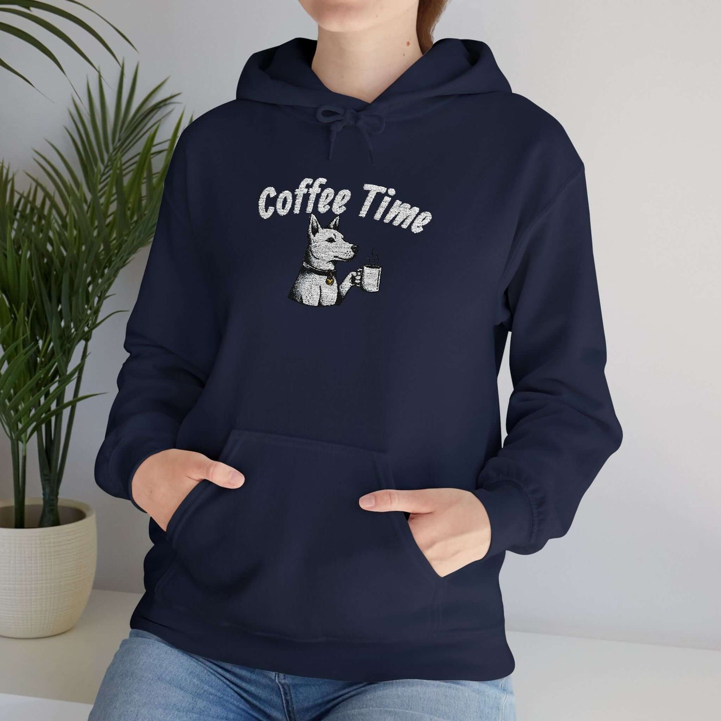 Coffee Time Dog Embroidered Unisex Pullover Hoodie style 1