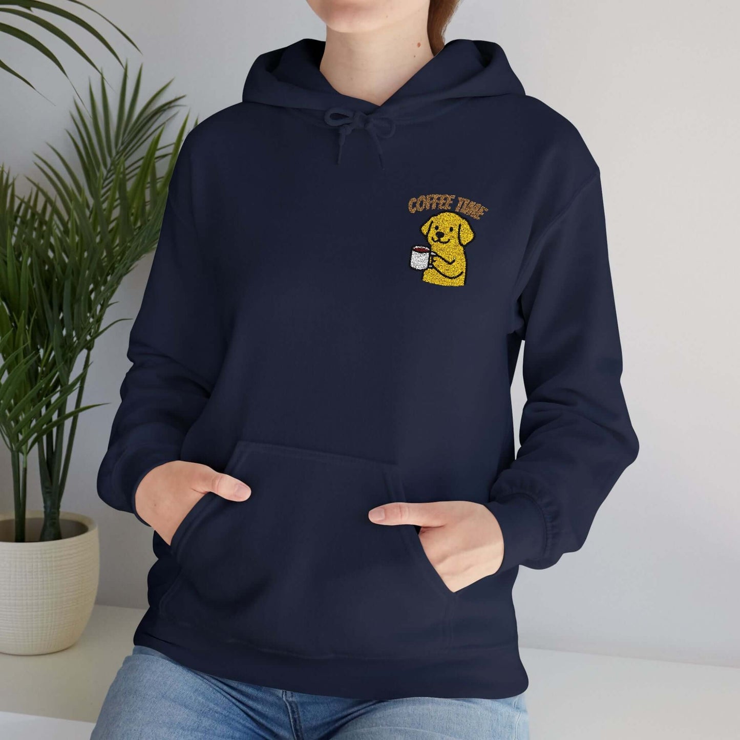 Coffee Time Dog Embroidered Unisex Pullover Hoodie style 3