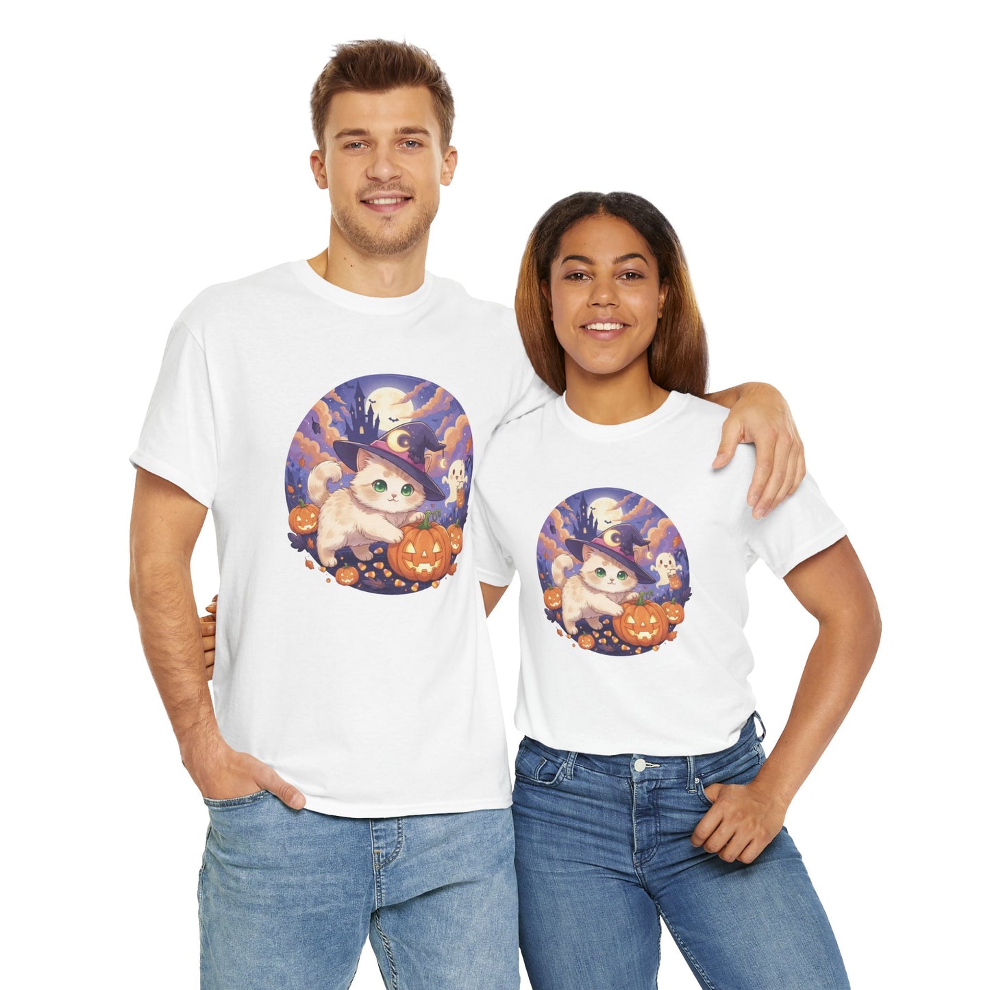 Halloween cute kitten anime style 1 Unisex Tee - Cute Cat T-Shirt for Pet Lovers, Cat Owners, Sports Enthusiasts, Gifts for Animal Lovers, Casual Everyday Wear