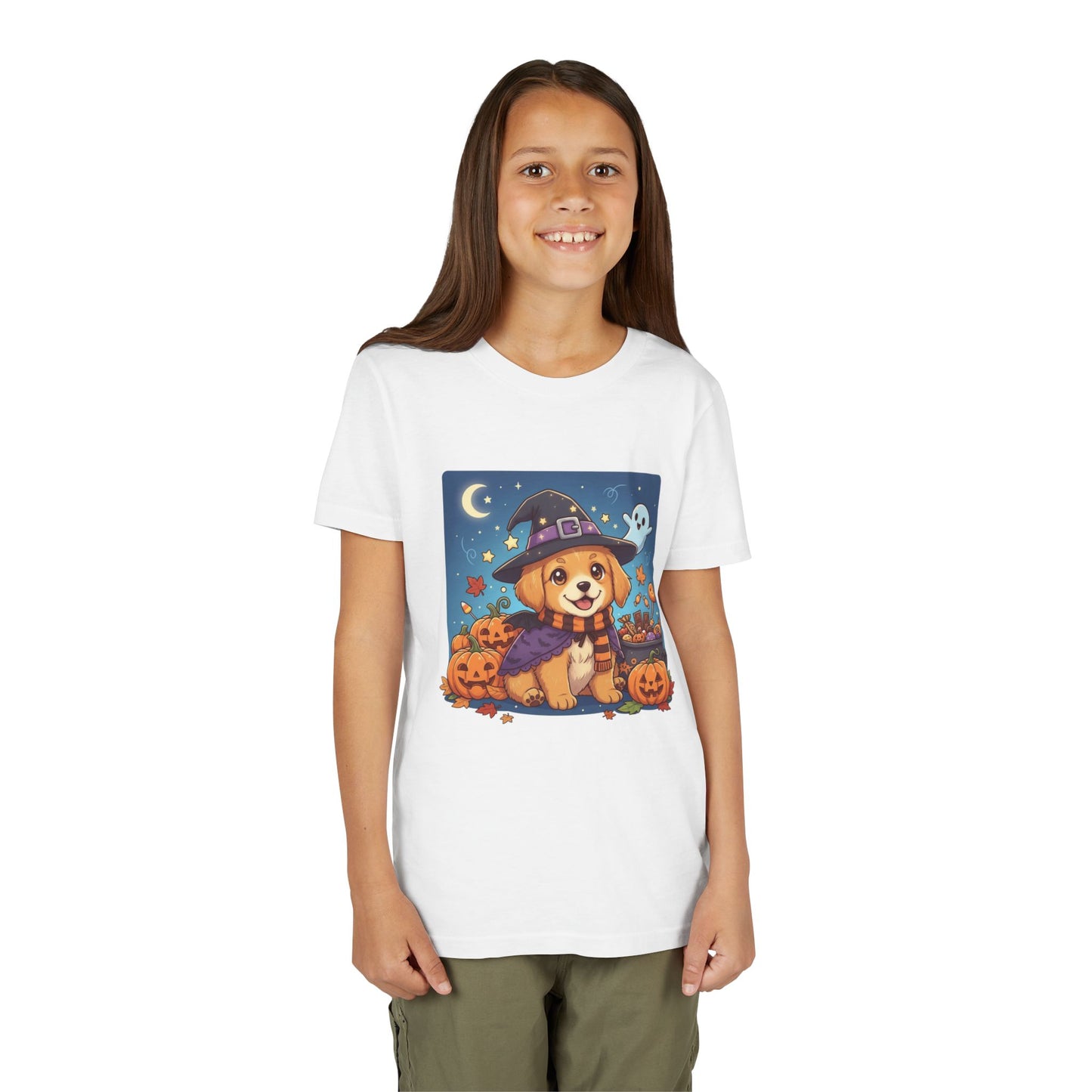 Halloween cute puppy anime style 6 Youth Tee, Short Sleeve T-Shirt, Kids Halloween Apparel, Cute Dog Tee, Fall Outfit for Children