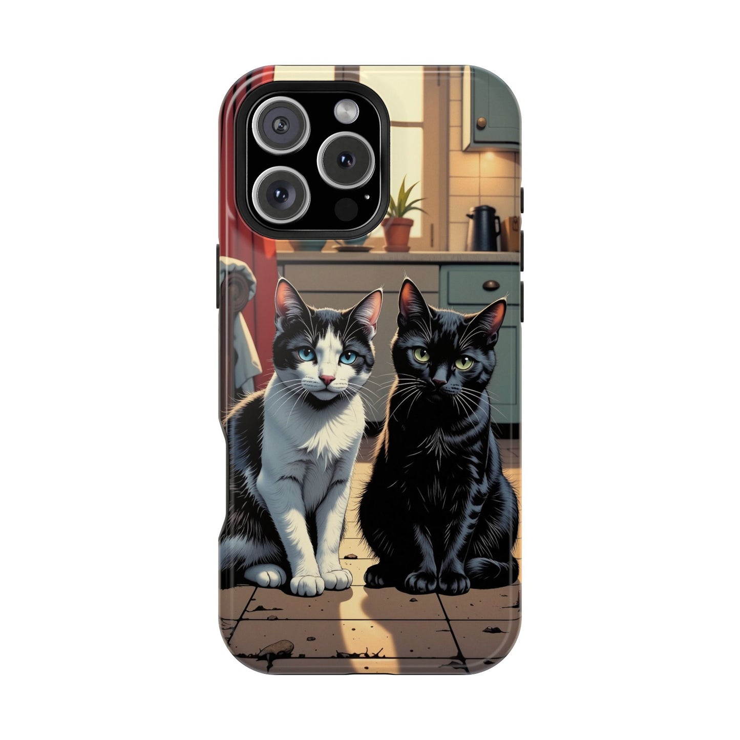 Cute Cats Magnetic Phone Case comic style 2, Cat Lover Gift, Impact-Resistant iPhone Case, Funny Pet Accessory, Unique Animal Design