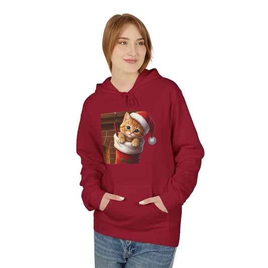 Kitten hiding in Christmas stocking Unisex Fleece Hoodie style 4