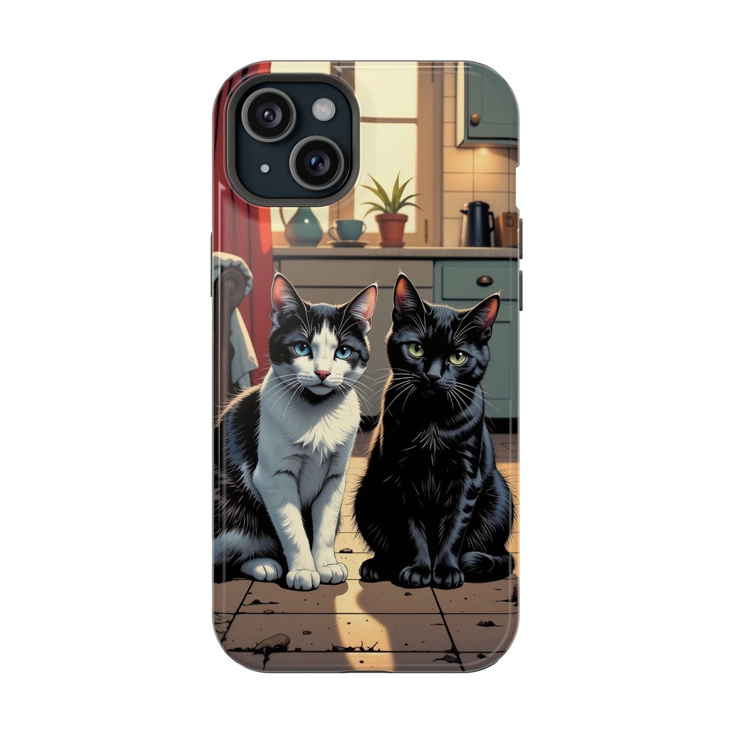 Cute Cats Magnetic Phone Case comic style 2, Cat Lover Gift, Impact-Resistant iPhone Case, Funny Pet Accessory, Unique Animal Design