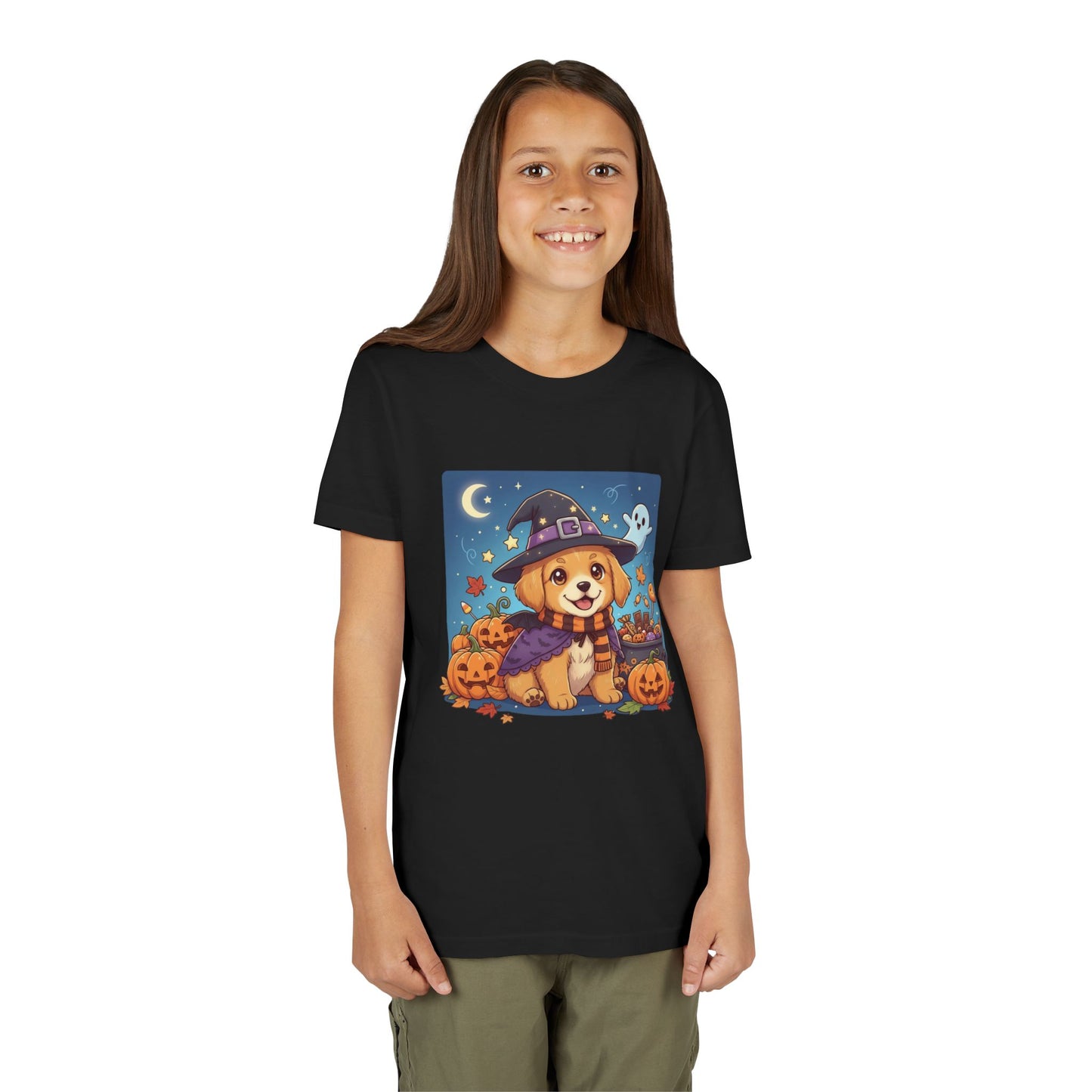 Halloween cute puppy anime style 6 Youth Tee, Short Sleeve T-Shirt, Kids Halloween Apparel, Cute Dog Tee, Fall Outfit for Children