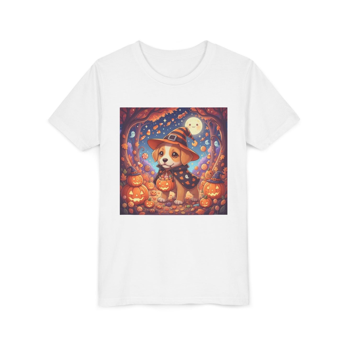 Halloween cute puppy anime style 1 Youth Tee, Short Sleeve T-Shirt, Kids Halloween Apparel, Cute Dog Tee, Fall Outfit for Children