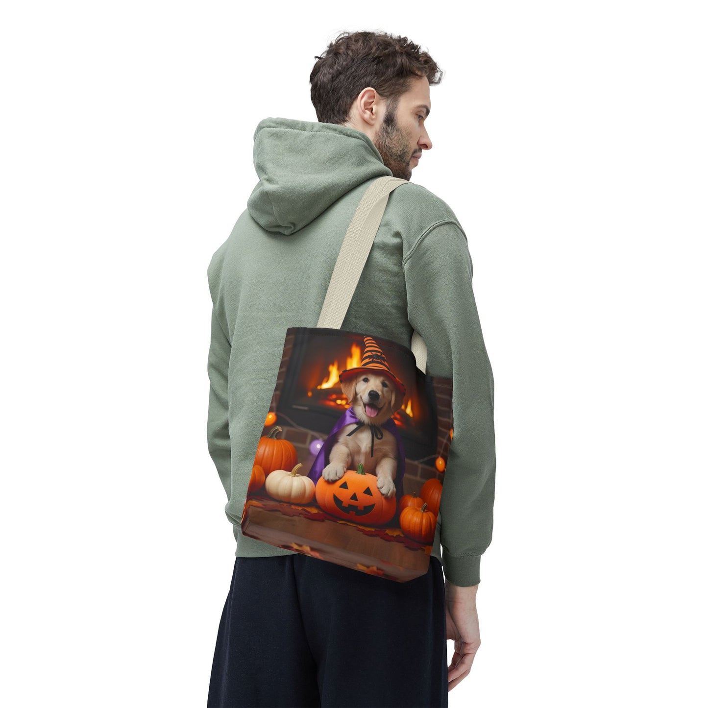 Adorable Halloween Puppy Tote Bag, Dog Lover Bag, Spooky Season Accessories, Pumpkin Patch Shopper, Cute Pet Gift