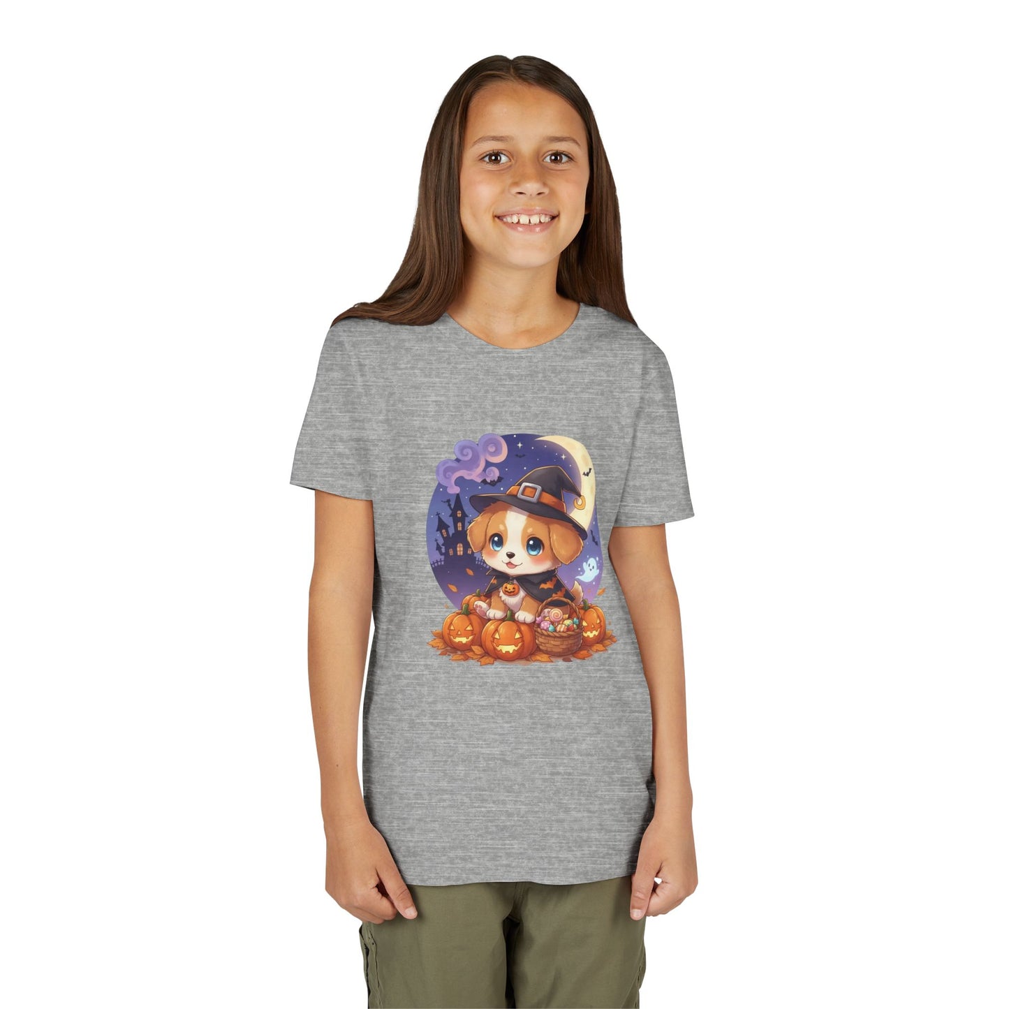 Halloween cute puppy anime style 5 Youth Tee, Short Sleeve T-Shirt, Kids Halloween Apparel, Cute Dog Tee, Fall Outfit for Children