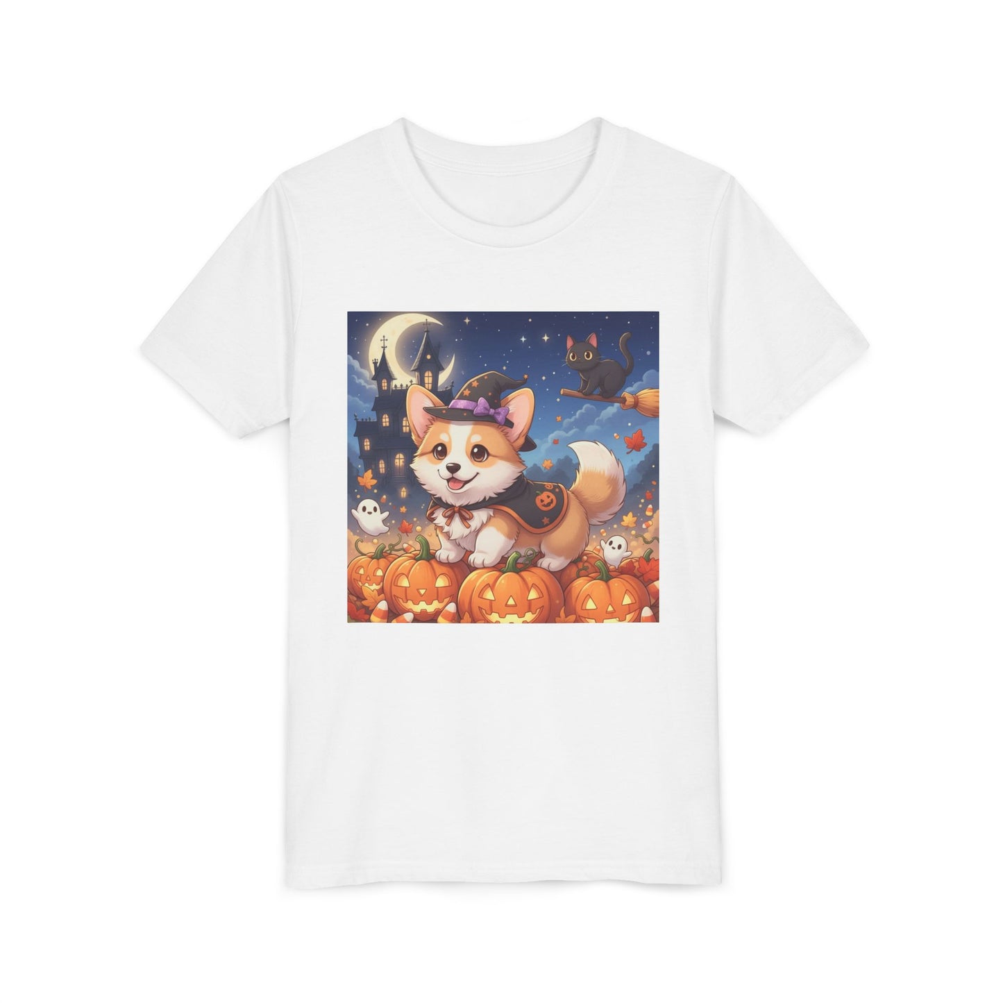 Halloween cute puppy anime style 4 Youth Tee, Short Sleeve T-Shirt, Kids Halloween Apparel, Cute Dog Tee, Fall Outfit for Children