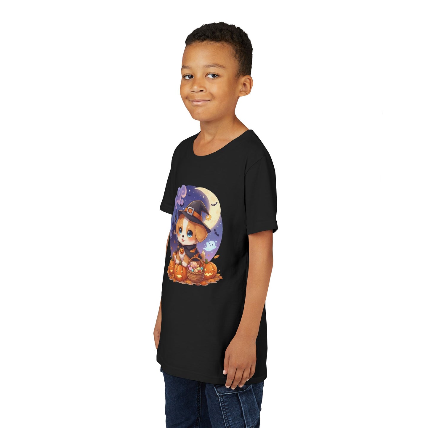 Halloween cute puppy anime style 5 Youth Tee, Short Sleeve T-Shirt, Kids Halloween Apparel, Cute Dog Tee, Fall Outfit for Children