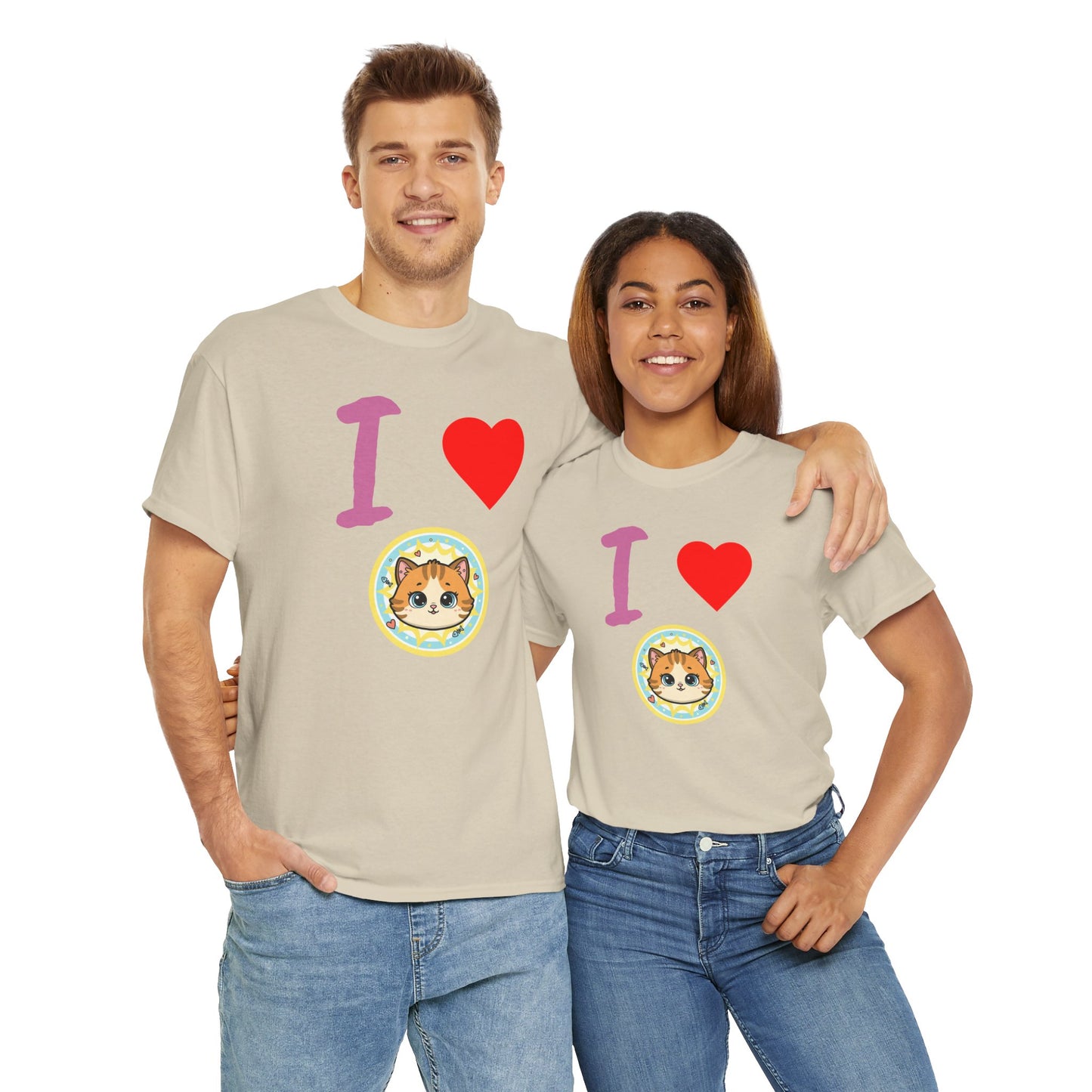 I Love Cats in Love Unisex Tee - Cute Cat T-Shirt for Pet Lovers, Cat Owners, Sports Enthusiasts, Gifts for Animal Lovers, Casual Everyday Wear