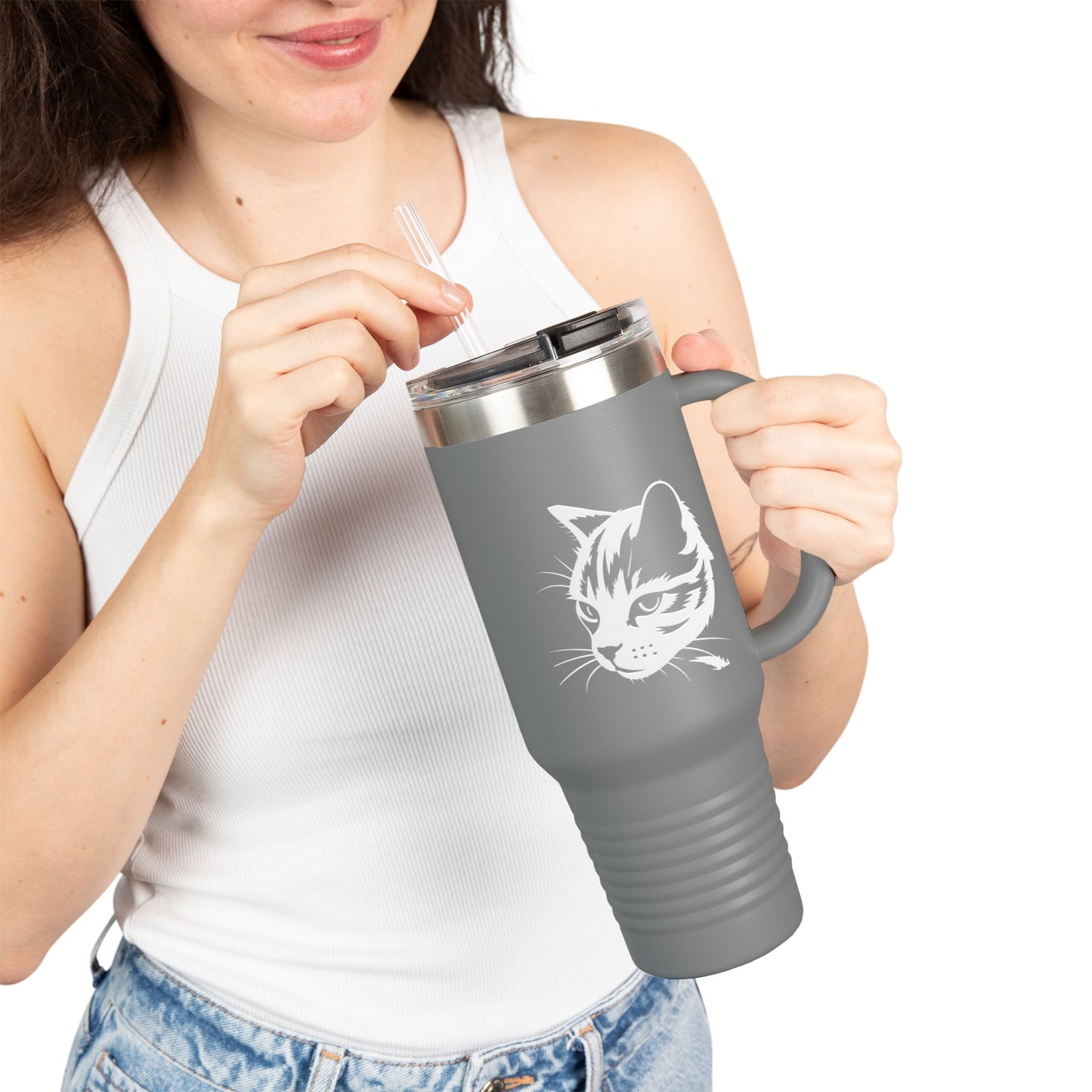 Cat Lover's Insulated Travel Mug, 40oz - Perfect for Coffee, Tea, Gifts for Pet Owners, Cat-Themed Drinkware, Valentine's Day, Birthday