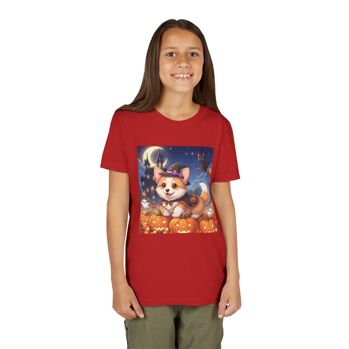 Halloween cute puppy anime style 4 Youth Tee, Short Sleeve T-Shirt, Kids Halloween Apparel, Cute Dog Tee, Fall Outfit for Children