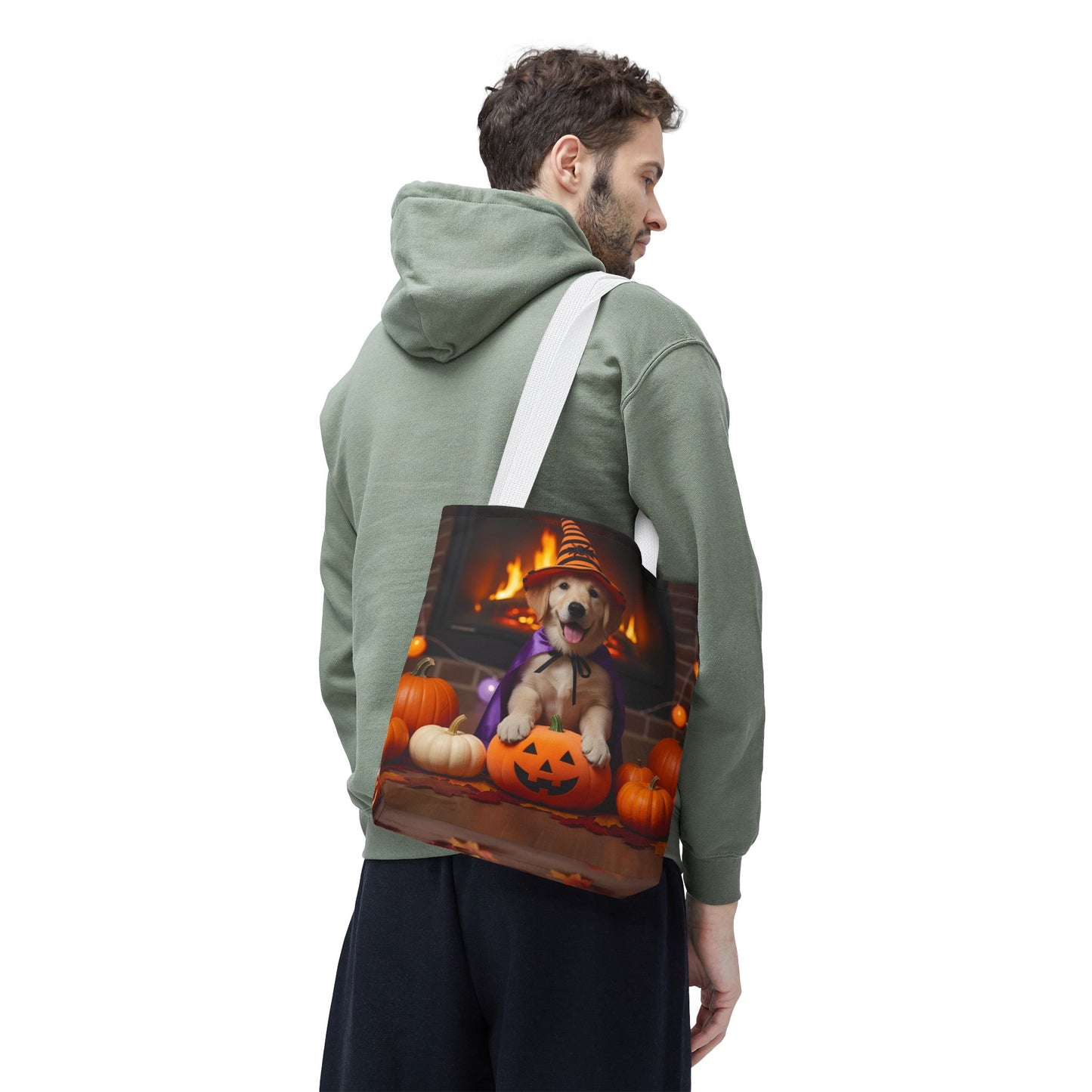 Adorable Halloween Puppy Tote Bag, Dog Lover Bag, Spooky Season Accessories, Pumpkin Patch Shopper, Cute Pet Gift