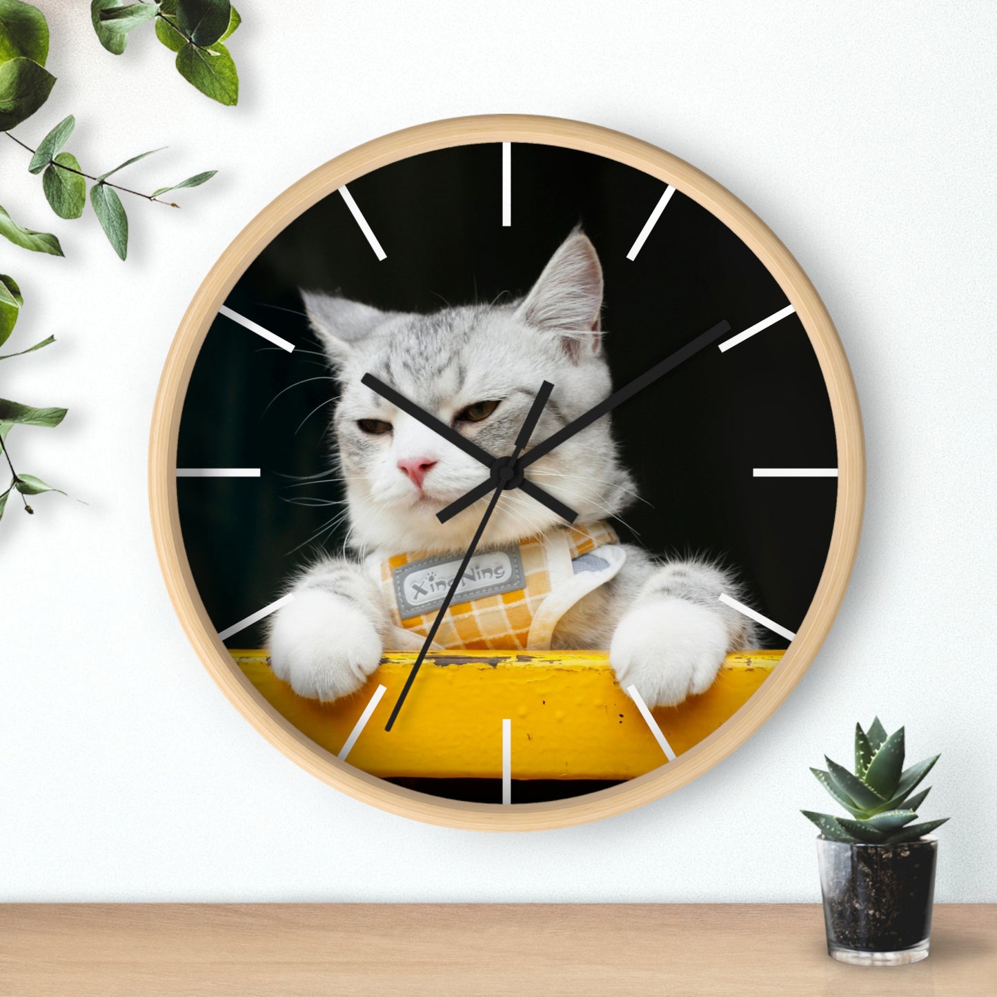 White Cat different colors Wall Clock