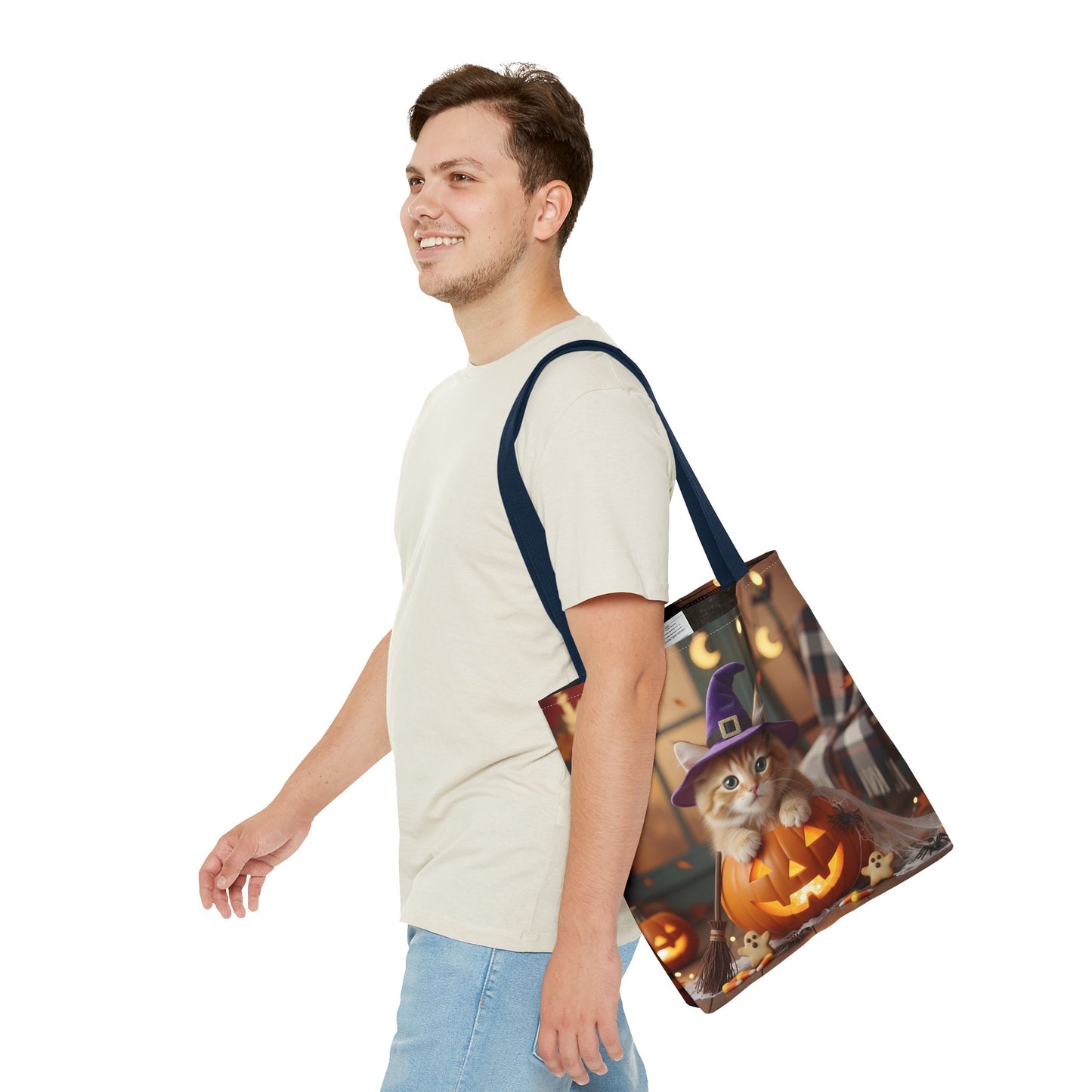 Adorable Halloween Cat Tote Bag, Cute Pet Lover Gift, Trick or Treat Bag, Fall Accessory, Spooky Cat Design