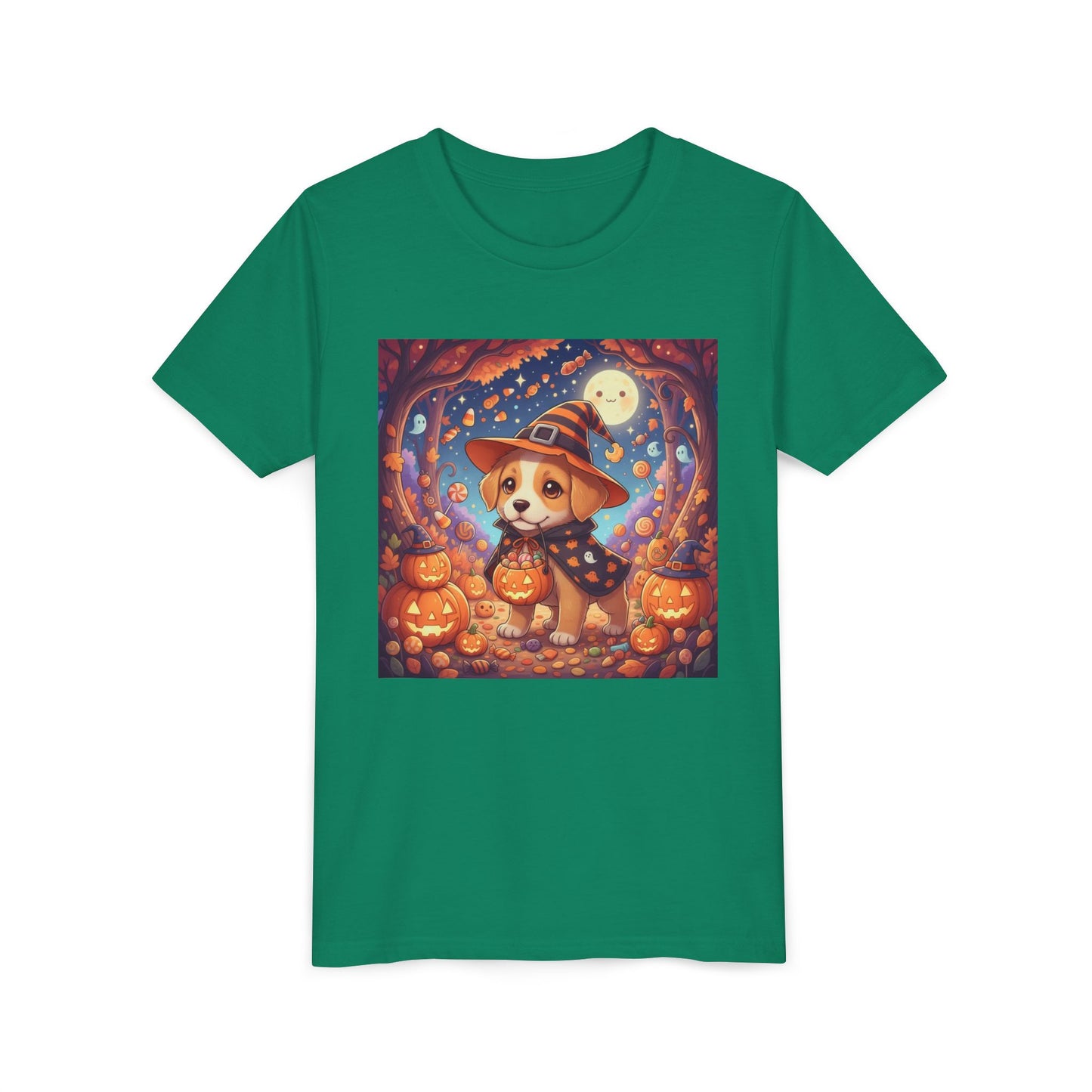 Halloween cute puppy anime style 1 Youth Tee, Short Sleeve T-Shirt, Kids Halloween Apparel, Cute Dog Tee, Fall Outfit for Children