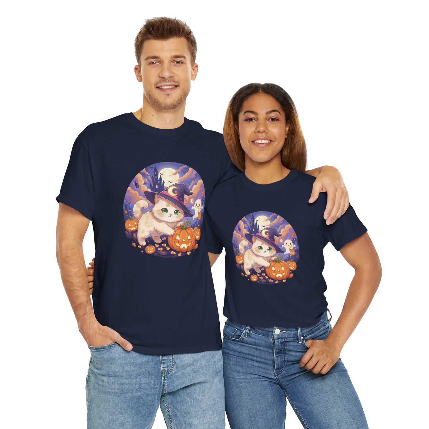 Halloween cute kitten anime style 1 Unisex Tee - Cute Cat T-Shirt for Pet Lovers, Cat Owners, Sports Enthusiasts, Gifts for Animal Lovers, Casual Everyday Wear