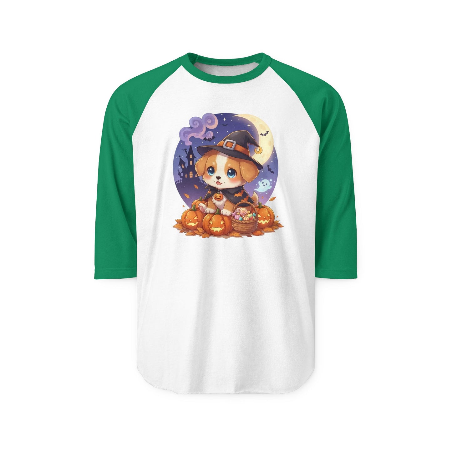 Halloween cute puppy anime style 5 Raglan Shirt, Cute Pet Shirt, Fall Apparel, Unisex Halloween Outfit, Gift for Dog Lovers, Spooky Season Tee