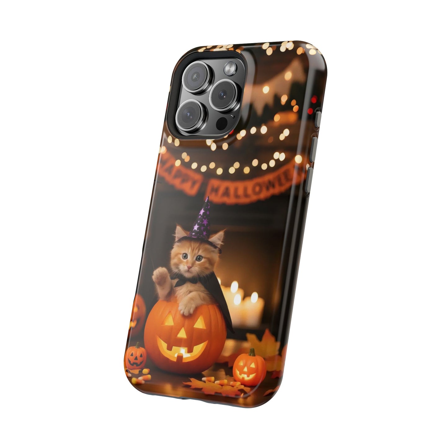 Halloween cute kitten photo style 4 Magnetic Phone Case, Cat Lover Gift, Impact-Resistant iPhone Case, Funny Pet Accessory, Unique Animal Design