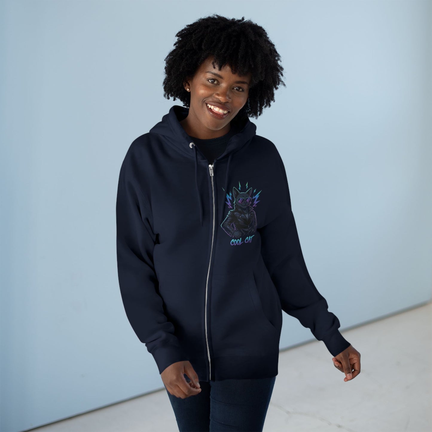 Cool Cat Streetwear Graphic Unisex Zip Hoodie