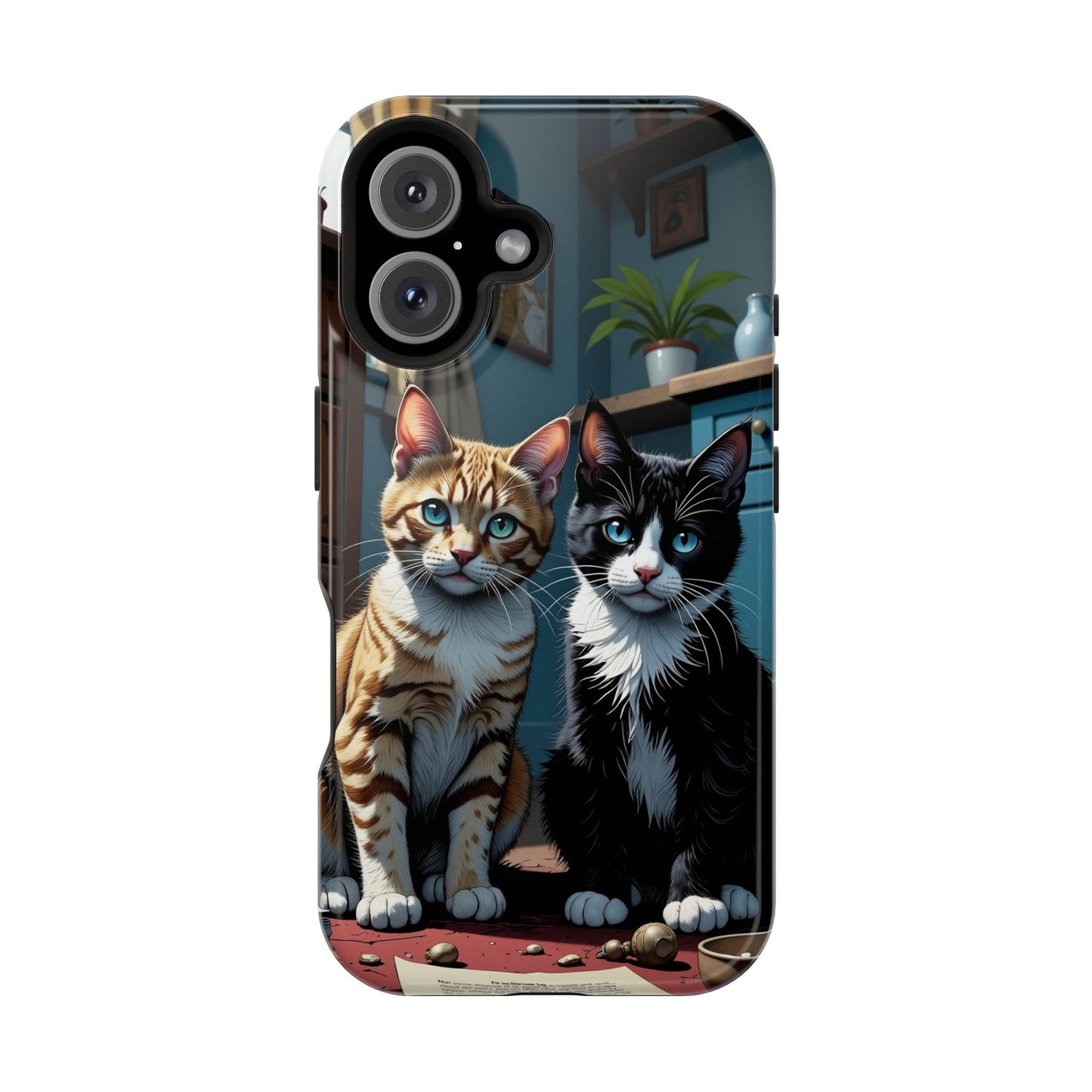 Cute Cats Magnetic Phone Case comic style 4, Cat Lover Gift, Impact-Resistant iPhone Case, Funny Pet Accessory, Unique Animal Design