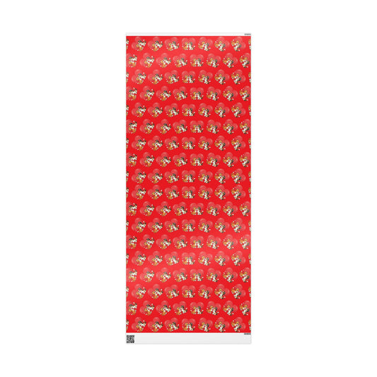 Cats in Love Red Themed Wrapping Paper for Christmas Holiday