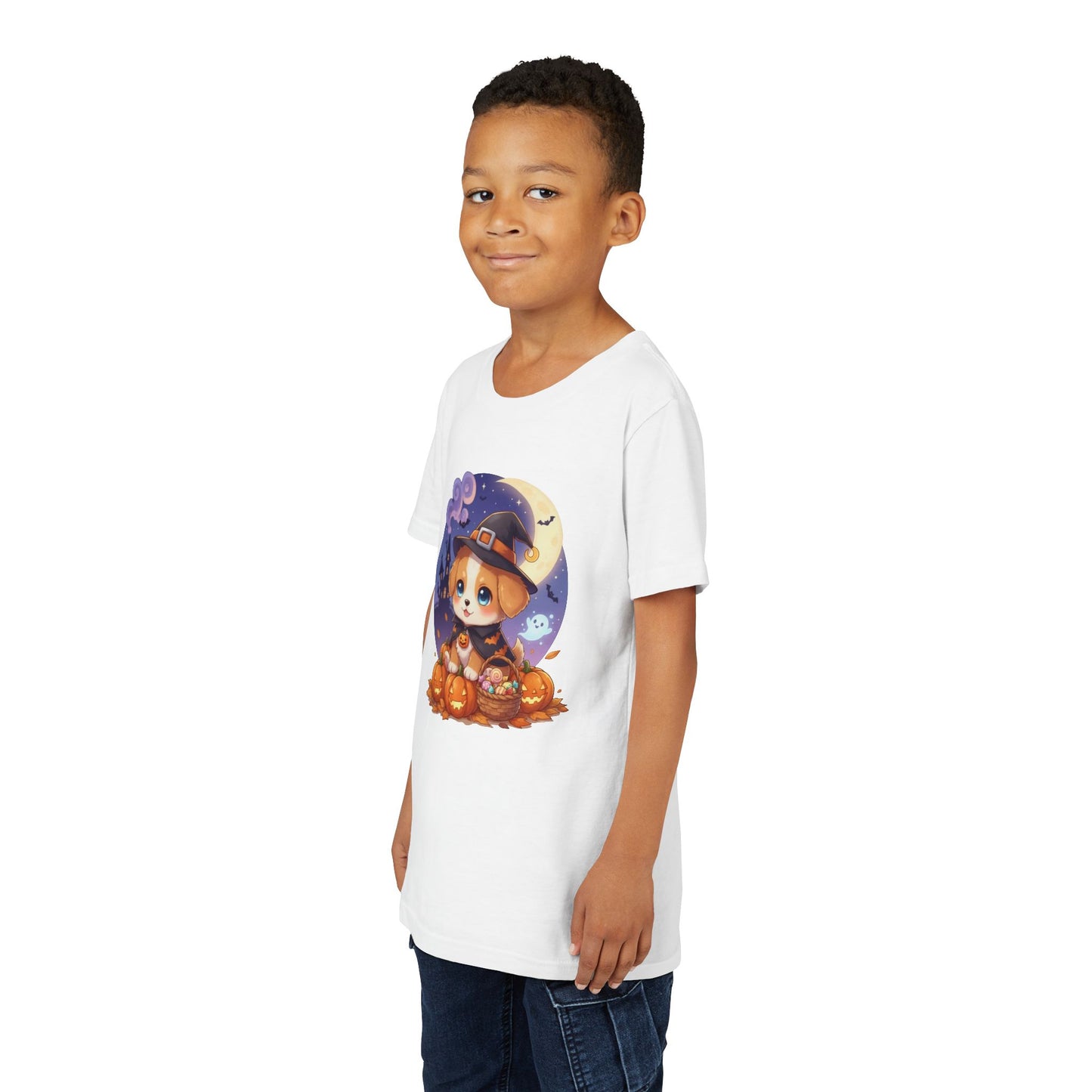 Halloween cute puppy anime style 5 Youth Tee, Short Sleeve T-Shirt, Kids Halloween Apparel, Cute Dog Tee, Fall Outfit for Children