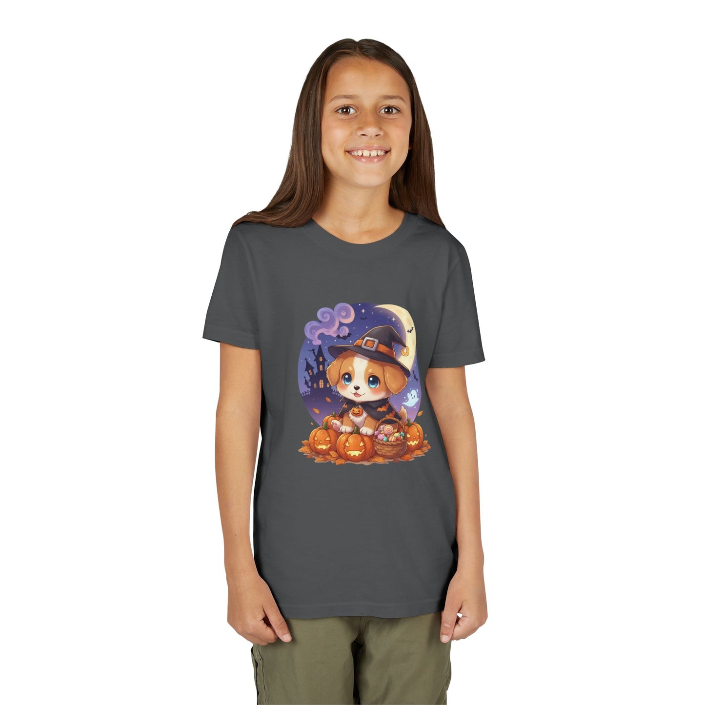 Halloween cute puppy anime style 5 Youth Tee, Short Sleeve T-Shirt, Kids Halloween Apparel, Cute Dog Tee, Fall Outfit for Children