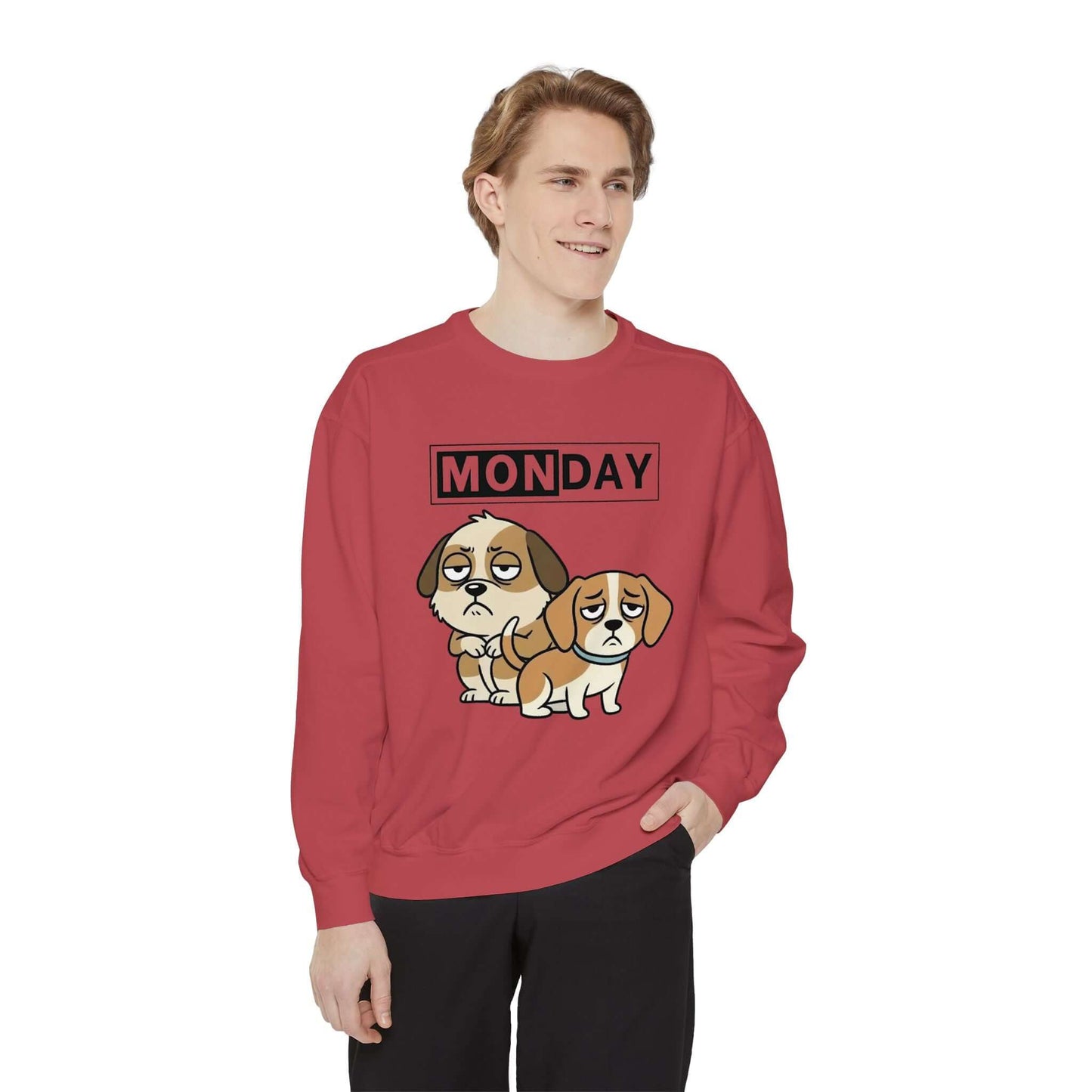 Monday Face Dog Stares Blankly Unisex Crewneck Sweatshirt style 1