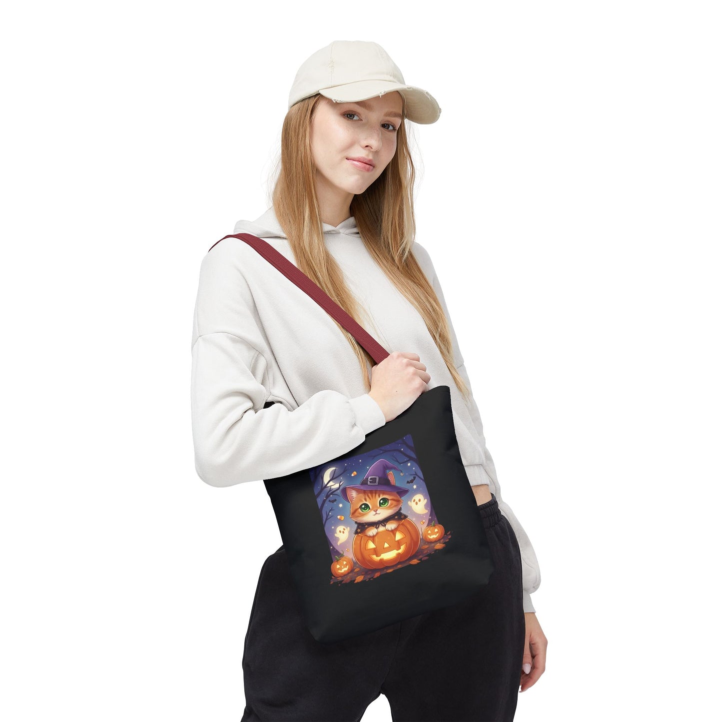 Halloween Cat anime style Tote Bag, Spooky Pet Lovers Gift, Boho Halloween Bag, Witchy Cat Tote, Fall Festivities Accessory