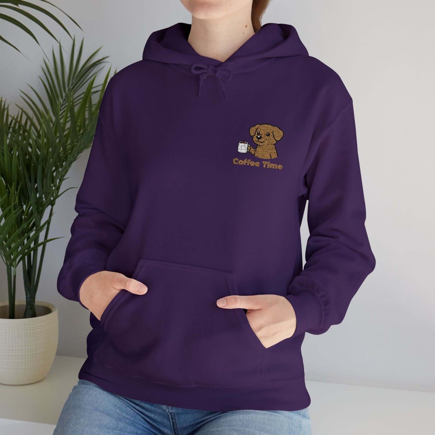 Coffee Time Dog Embroidered Unisex Pullover Hoodie style 2