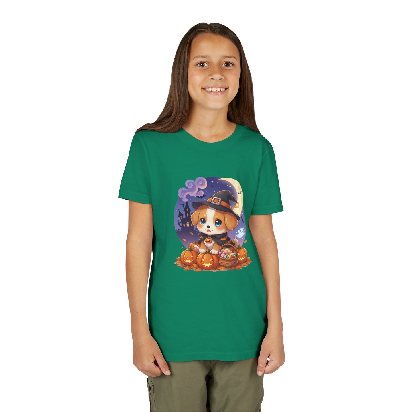 Halloween cute puppy anime style 5 Youth Tee, Short Sleeve T-Shirt, Kids Halloween Apparel, Cute Dog Tee, Fall Outfit for Children