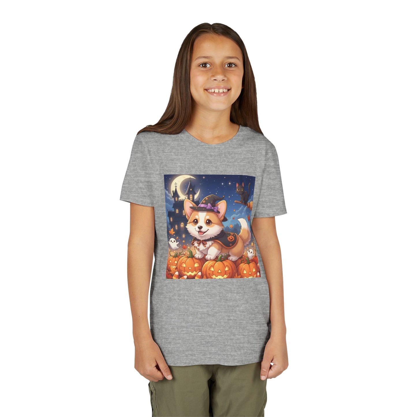 Halloween cute puppy anime style 4 Youth Tee, Short Sleeve T-Shirt, Kids Halloween Apparel, Cute Dog Tee, Fall Outfit for Children