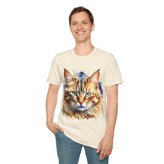 Watercolor Cat Head Unisex Cotton T-Shirt style 2