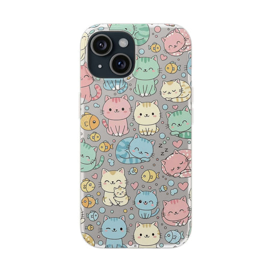 Kawaii Colorful Cat Pattern iPhone 16 17 series Flexi Case