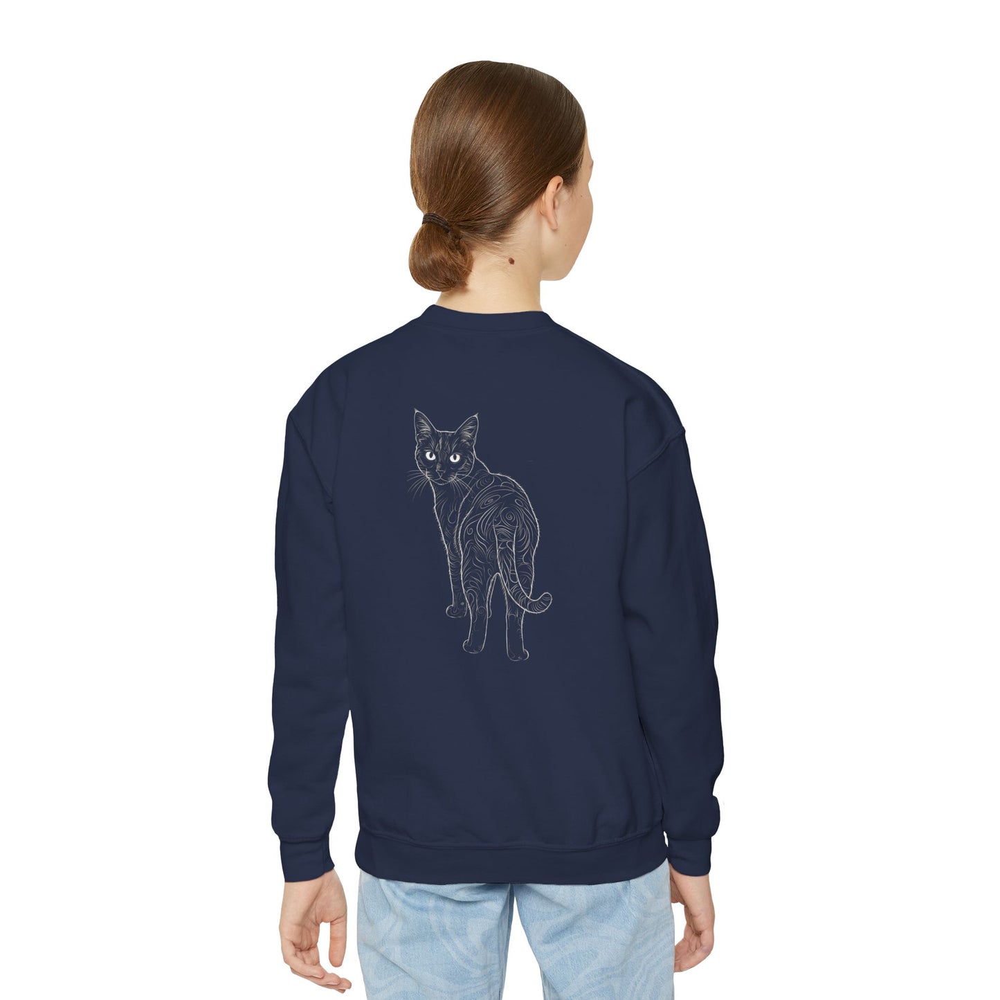 Black Cat - Cozy Unisex Youth Crewneck Sweatshirt style 1