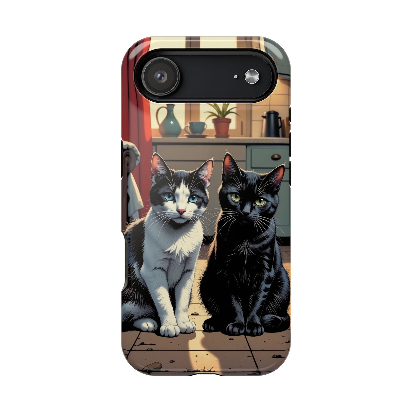 Cute Cats Magnetic Phone Case comic style 2, Cat Lover Gift, Impact-Resistant iPhone Case, Funny Pet Accessory, Unique Animal Design