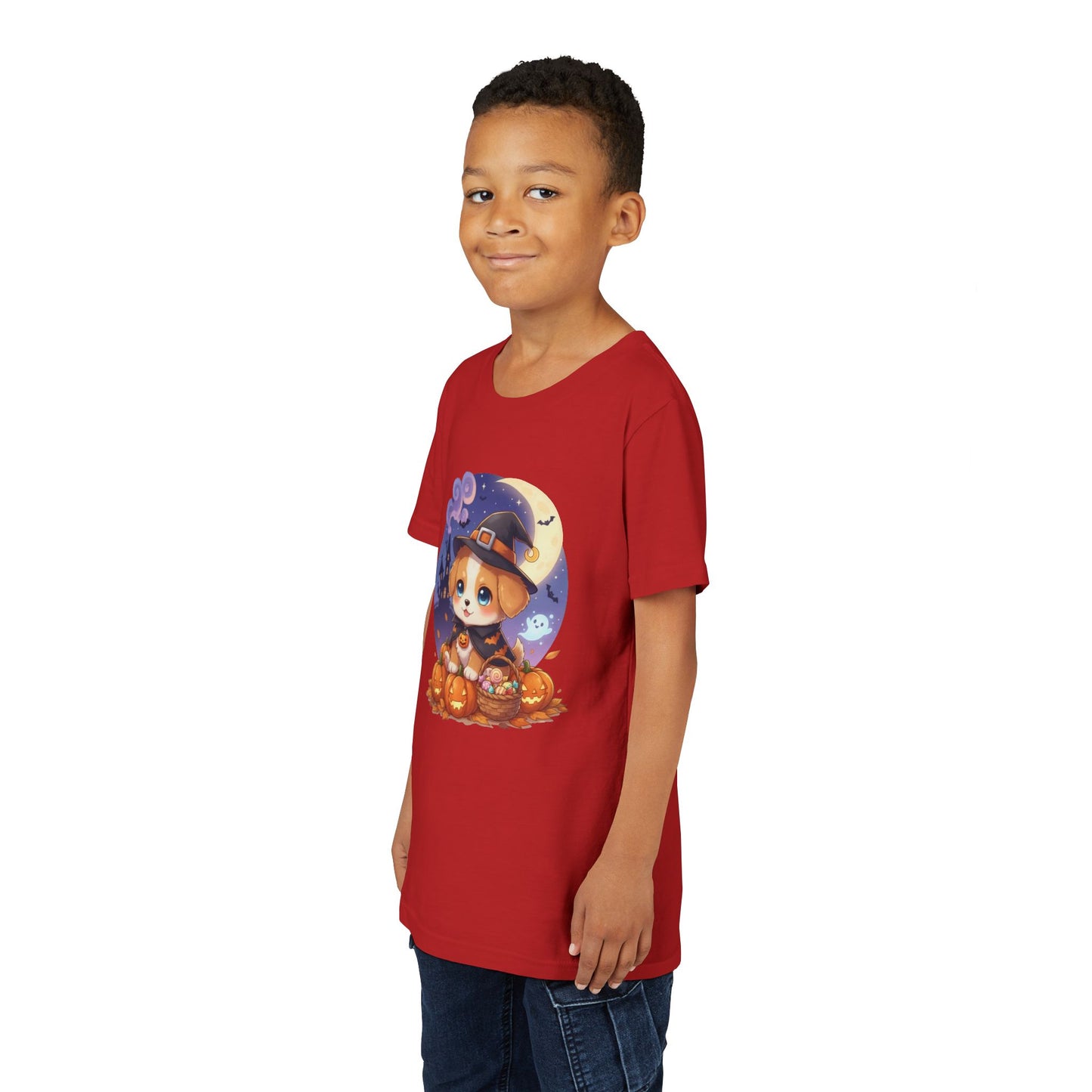Halloween cute puppy anime style 5 Youth Tee, Short Sleeve T-Shirt, Kids Halloween Apparel, Cute Dog Tee, Fall Outfit for Children