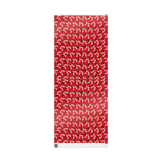 Dogs in Love Red Themed Wrapping Paper for Christmas Holiday