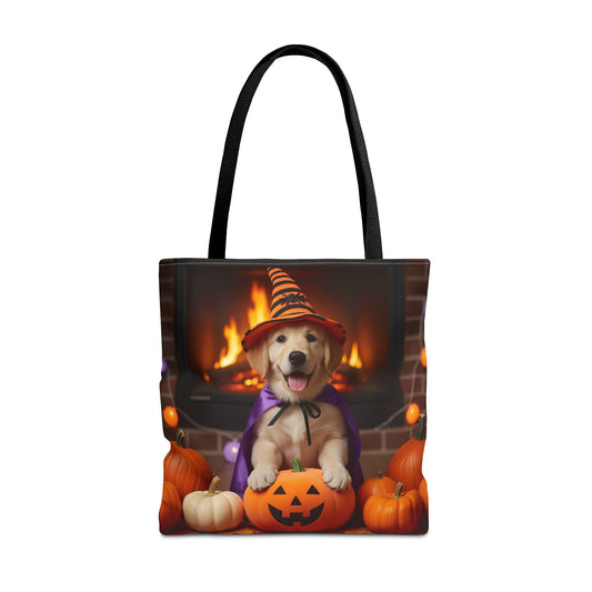 Adorable Halloween Witch Puppy Tote Bag