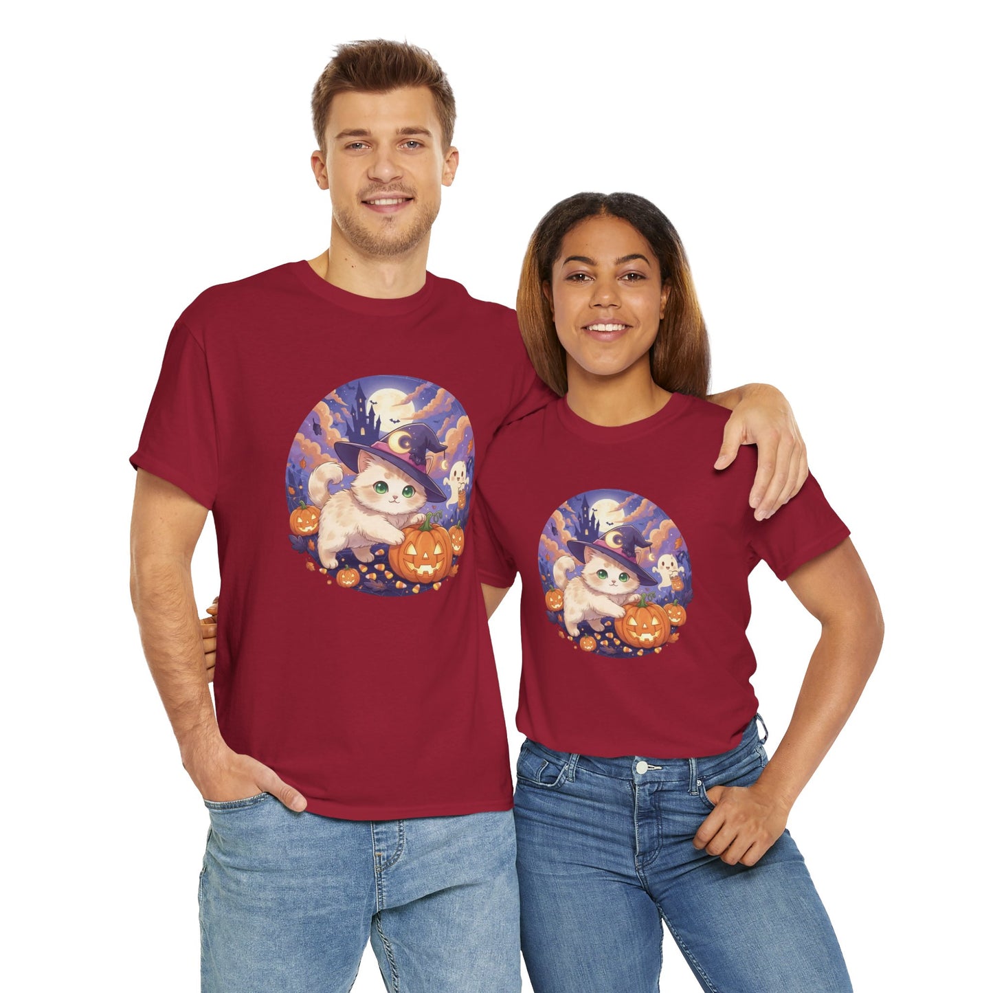 Halloween cute kitten anime style 1 Unisex Tee - Cute Cat T-Shirt for Pet Lovers, Cat Owners, Sports Enthusiasts, Gifts for Animal Lovers, Casual Everyday Wear