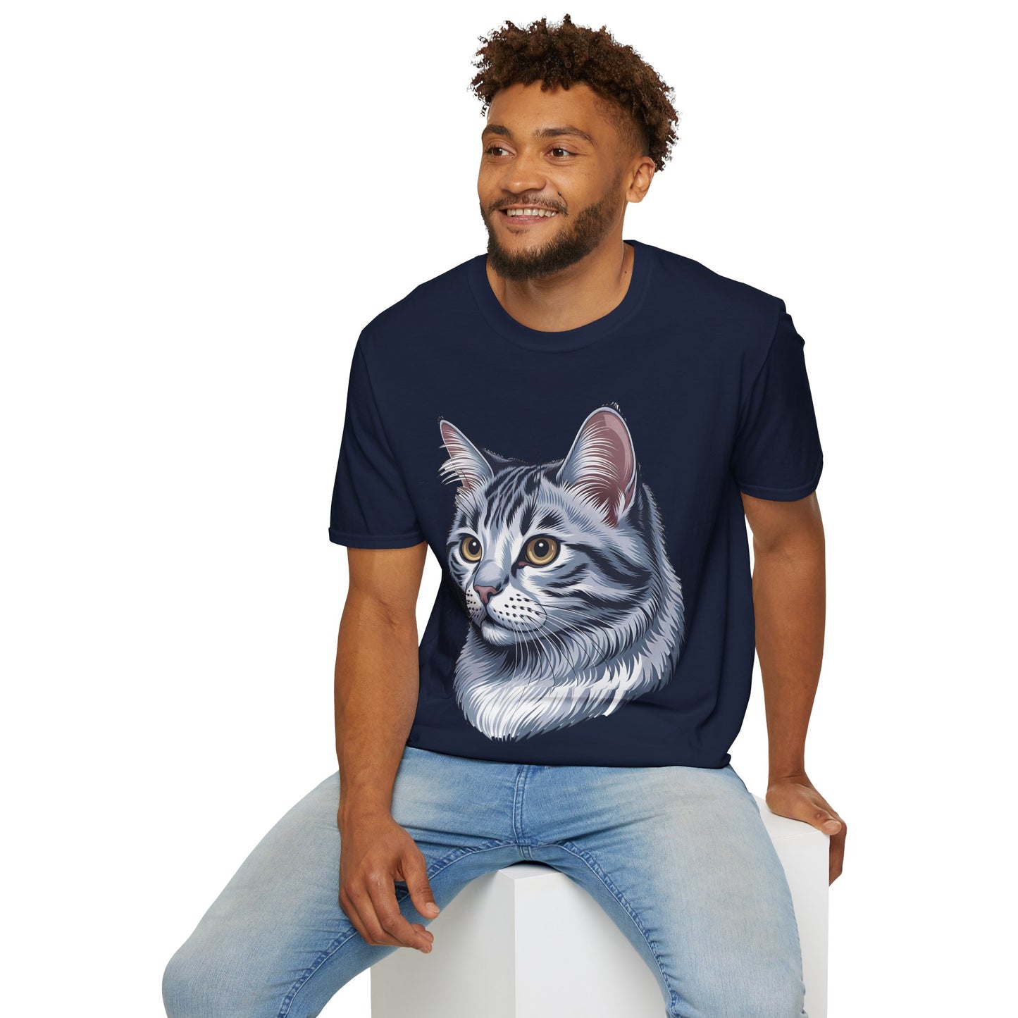 Watercolor Cat Head Unisex Cotton T-Shirt style 5