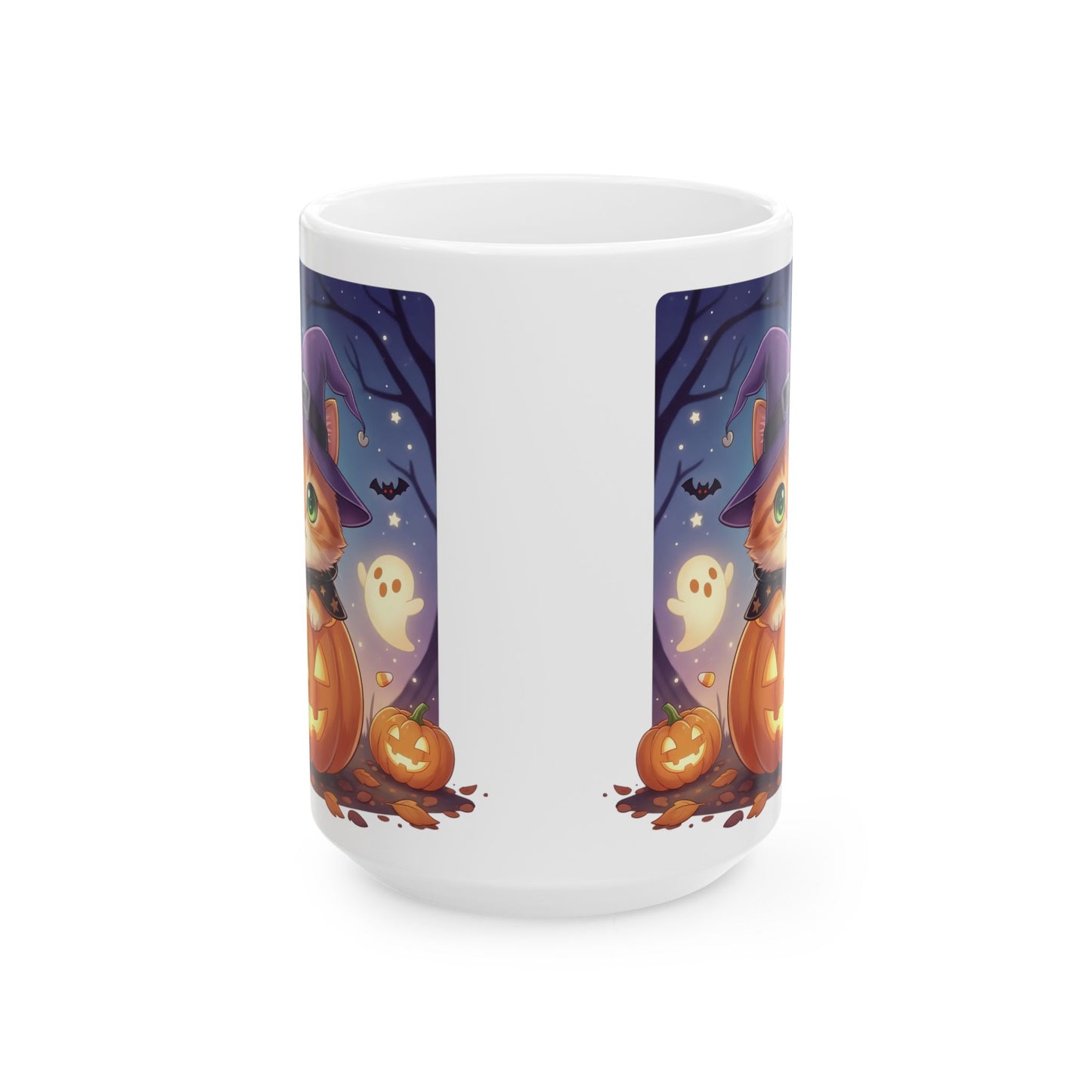 Halloween Themed style 2 Ceramic Mug, Cozy Fall Coffee Cup, Ghosts & Pumpkins Design, Seasonal Gift, Spooky Mug for Halloween Celebrations