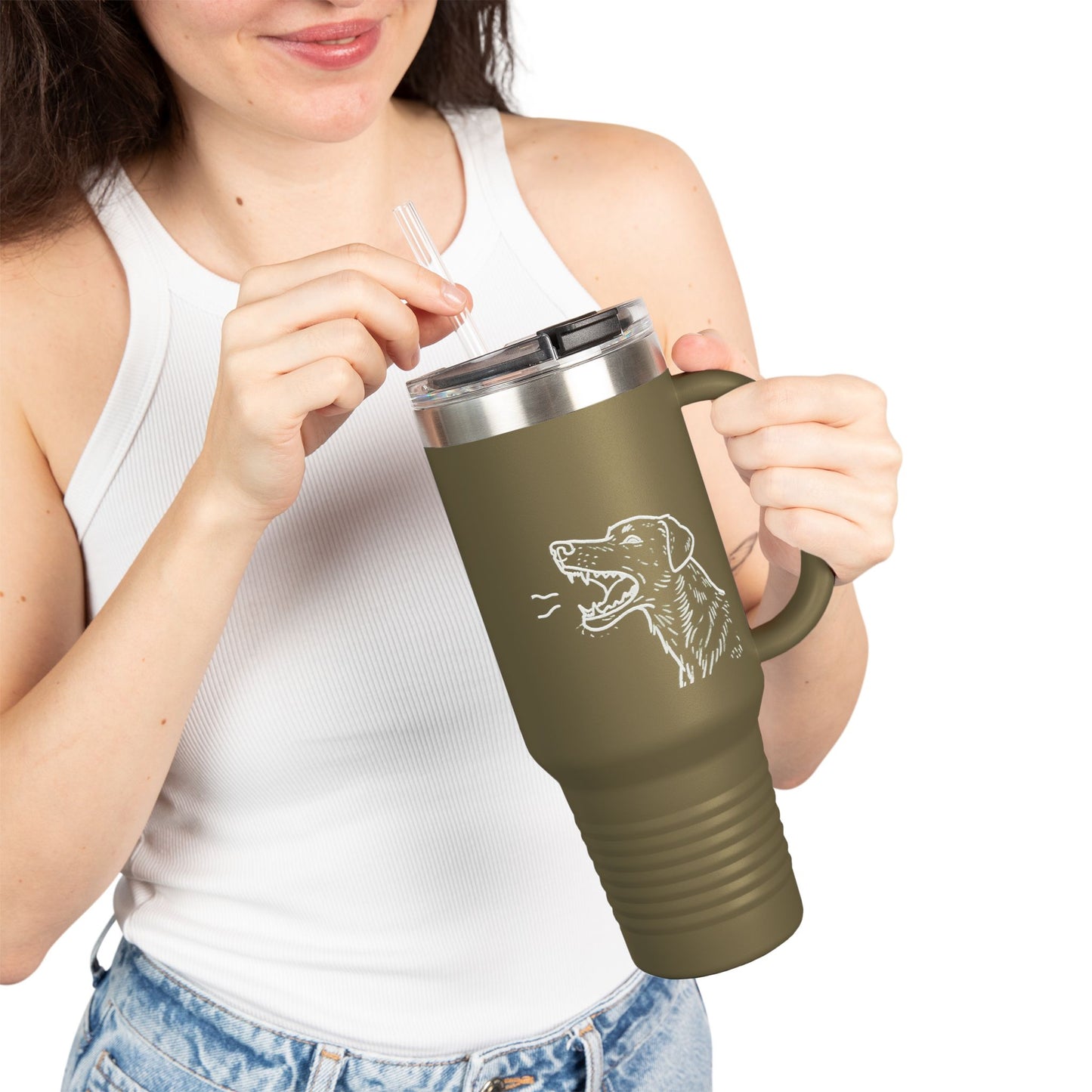 Barking Dog Travel Mug, Insulated Coffee Cup, Dog Lover Gift, For Outdoor Adventures, 40oz Red Drinkware
