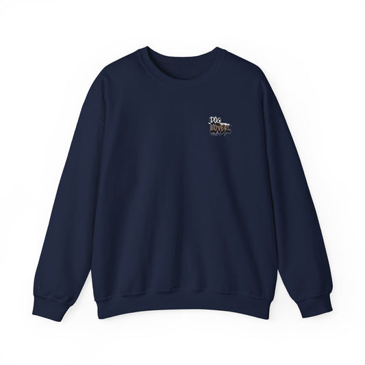 Minimal Dog Lover Unisex Crewneck Sweatshirt in navy color with embroidered chest detail.