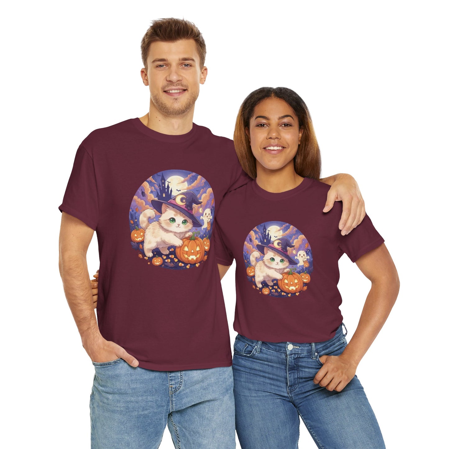 Halloween cute kitten anime style 1 Unisex Tee - Cute Cat T-Shirt for Pet Lovers, Cat Owners, Sports Enthusiasts, Gifts for Animal Lovers, Casual Everyday Wear