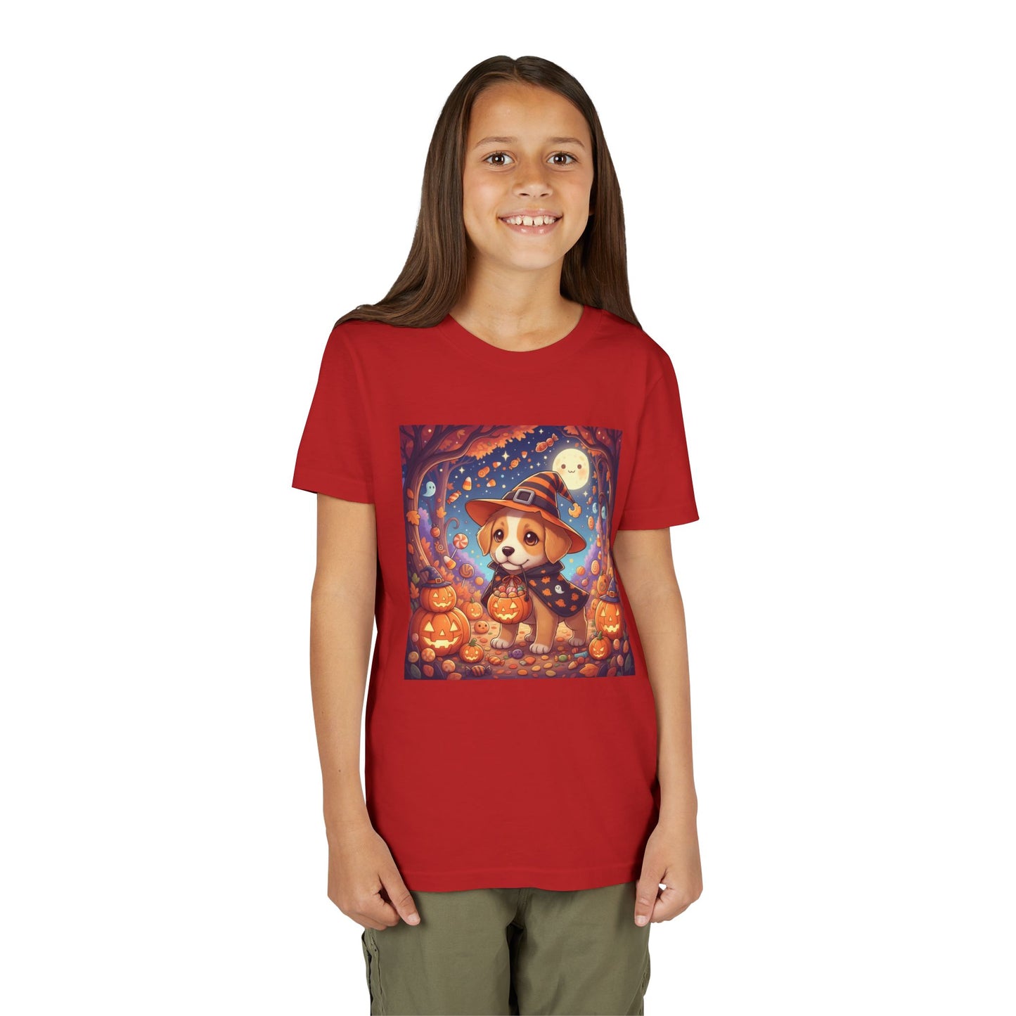 Halloween cute puppy anime style 1 Youth Tee, Short Sleeve T-Shirt, Kids Halloween Apparel, Cute Dog Tee, Fall Outfit for Children