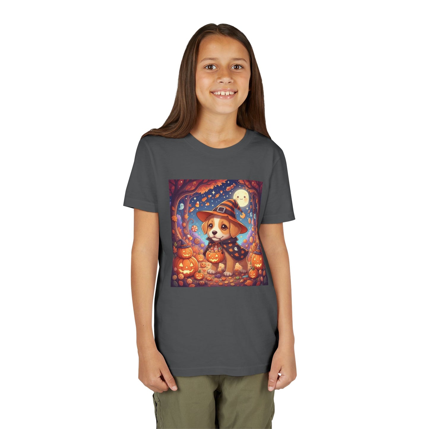 Halloween cute puppy anime style 1 Youth Tee, Short Sleeve T-Shirt, Kids Halloween Apparel, Cute Dog Tee, Fall Outfit for Children