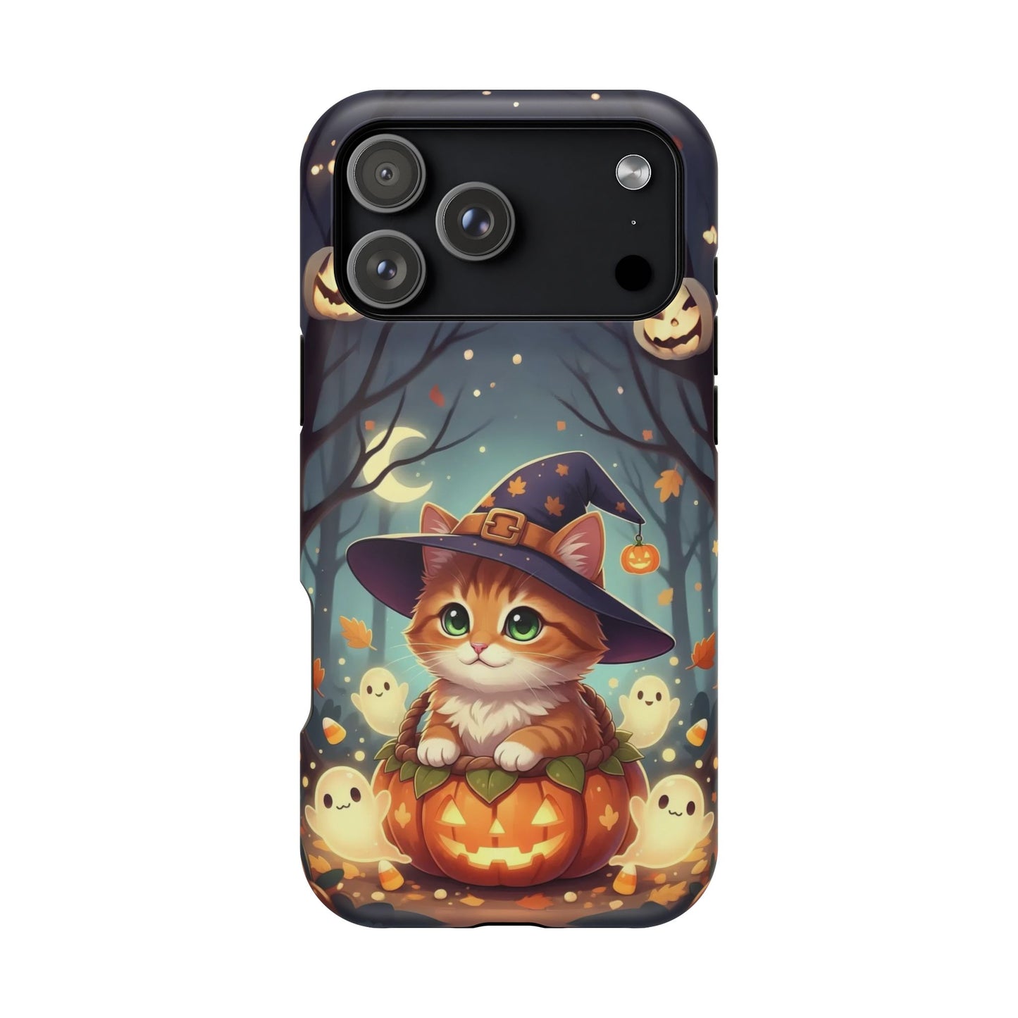 Halloween cute kitten anime style 3 Magnetic Phone Case, Cat Lover Gift, Impact-Resistant iPhone Case, Funny Pet Accessory, Unique Animal Design